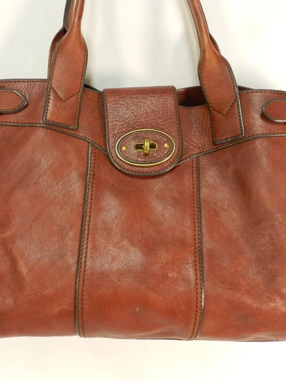 Fossil Vintage Maddox Large Leather whiskey brown tote bag purse carryall footed